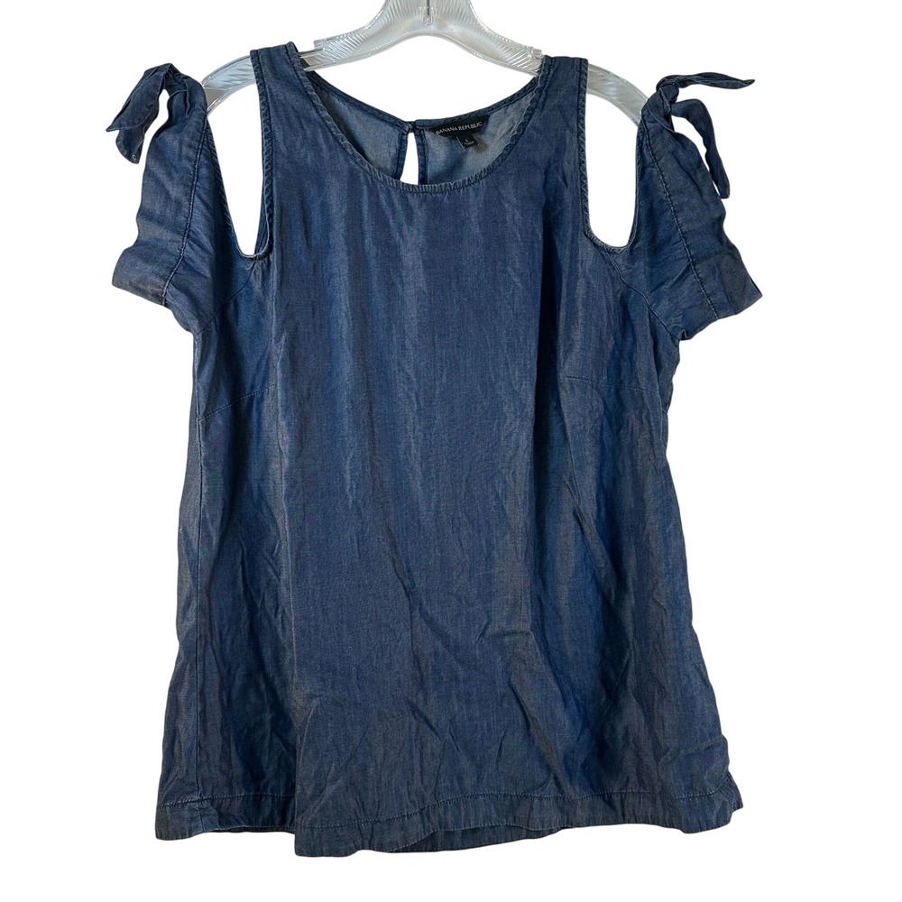 Banana Republic Blue Tencel Cold Shoulder Tie Strap Top Large